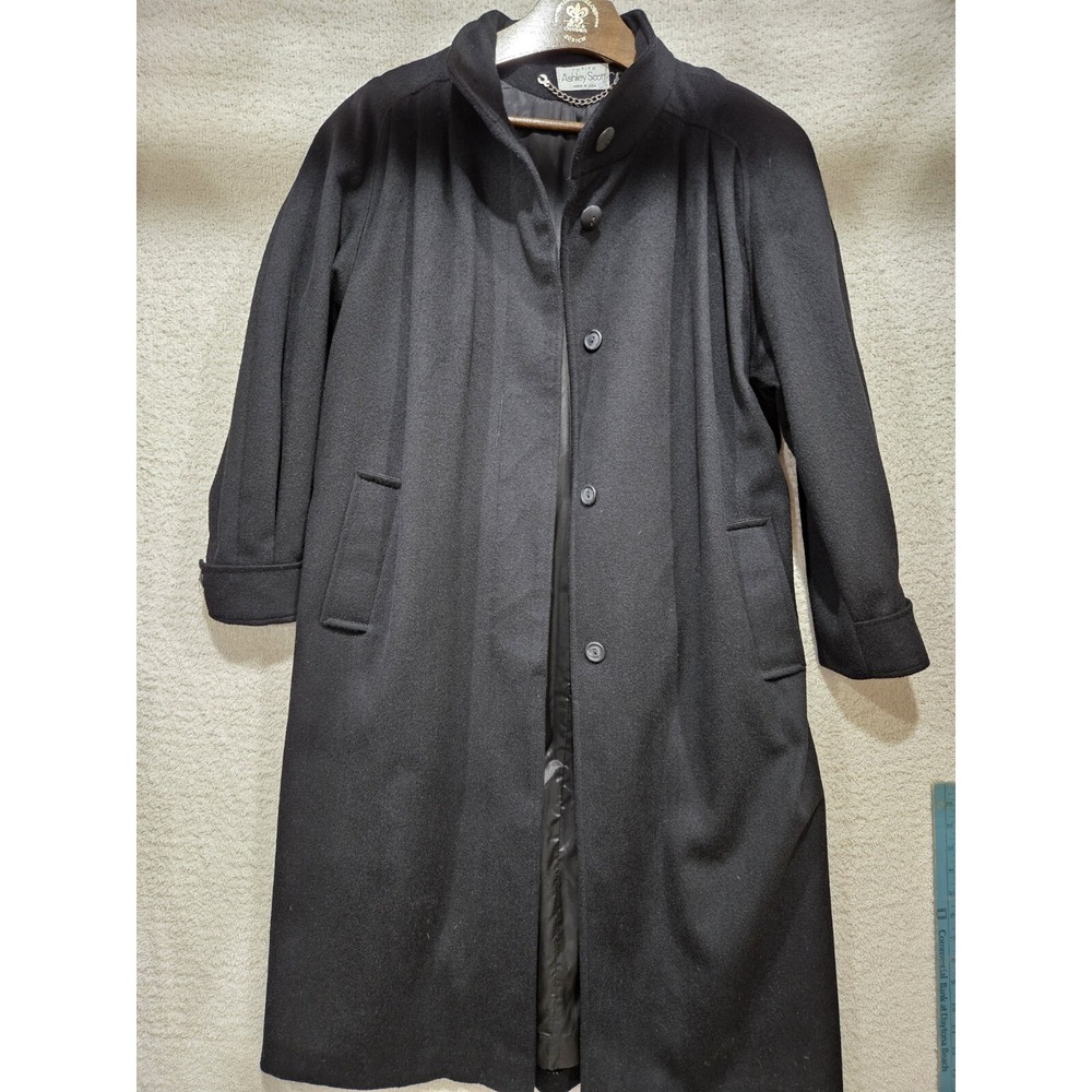 Ashley Scott Women Black 100% Wool Overcoat Long Petite Medium Large Made in USA